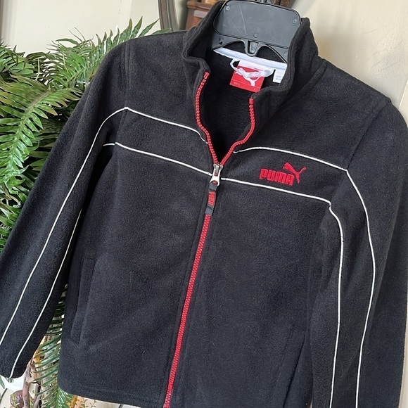 Brand New Puma Black Zip Up Fleece Jacket Embroidered Red Logo Sporty Athletic - Picture 7 of 16